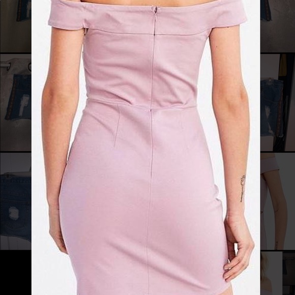 Mauve boatneck-shoulder dress with slit - Picture 3 of 3